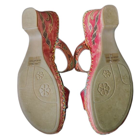 Elite by Corkys Jamaica Multi Floral Tooled Leather Wedge Sandals… - Picture 6 of 11